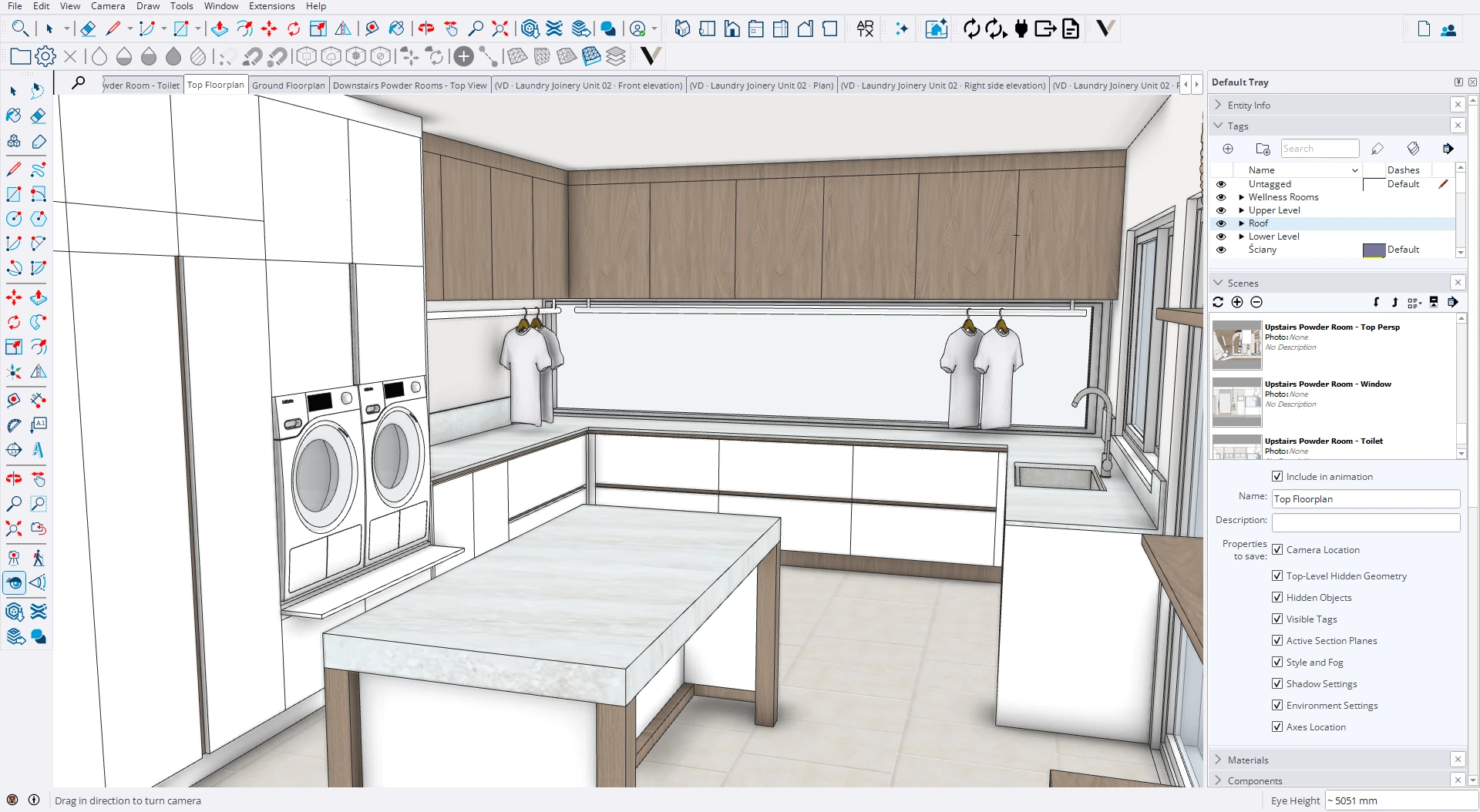 The laundry joinery in the working SketchUp house model